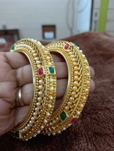 Bollywood Style Gold Plated Pearl Bangles Indian Kada Bracelet Bangles Jewelry - £29.87 GBP