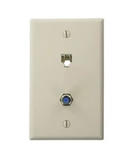 NEW Leviton 40259-A Almond Telephone 6P4C &amp; F-Connector Wall Jack Plate ... - £1.50 GBP