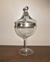 Vintage Glass Compote With Lid Silver Band Candy Holder Home Decor  - £19.46 GBP