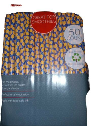 Kizmos Lemon Biodegradable 50 Count Paper Straws-Brand New-SHIPS N 24 HOURS - $19.68