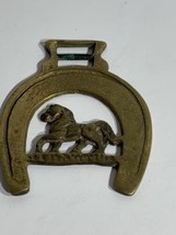 Horse brass medallion of horse trotting inside a horse shoe cottagecore - $14.54