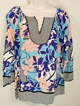 Women&#39;s Jade Melody Tam Top Boho Chic Floral Blouse 3/4 Sleeve V Neck Size M - £15.79 GBP