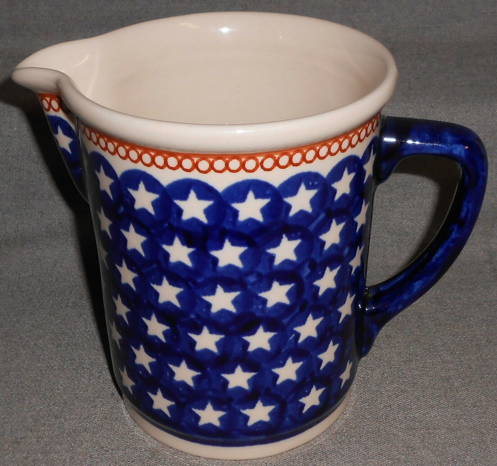 Hand Made BOLESLAWIEC Polish Pottery 5 7/8&quot; tall 32 oz STARS PATTERN PIT... - $31.67