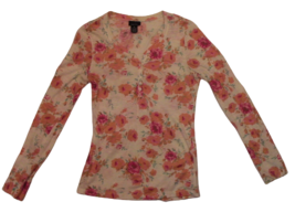 Rue 21 Women&#39;s Flowered Button Down V-Neck Long Sleeve Shirt Size M Cotton/Modal - £11.76 GBP