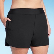 Lands End Swimsuit Shorts Bottoms Womens Size 16 Black Solid Built In Briefs NEW - £27.69 GBP