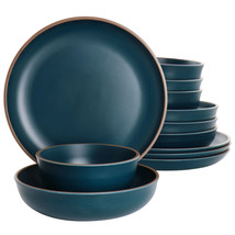 Gibson Home Rockabye 12 Piece Melamine Dinnerware Set in Dark Teal - $112.49