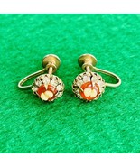 Vargas Faux Diamond Orange Stone With Cameo Screw Back Vintage Signed Be... - £13.97 GBP