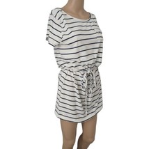 XXI Tie Waist Mini Tunic Dress M Striped T Shirt Blue White Nautical Cotton - £18.12 GBP