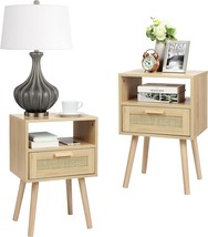 Finnhomy Nightstands Set Of 2, Natural Finish, End Table, Nightstand, Side Table - £91.99 GBP