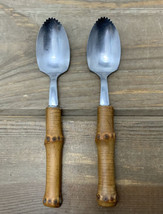 Grapefruit Spoons Vintage MCM Bamboo Handle Serrated Stainless Japan Set Of 2 - £11.67 GBP