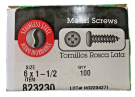 Sheet Metal Screw 6 x 1-1/2&quot; Pan-Head, Phillips, Steel 100-PK - Hillman ... - $12.86