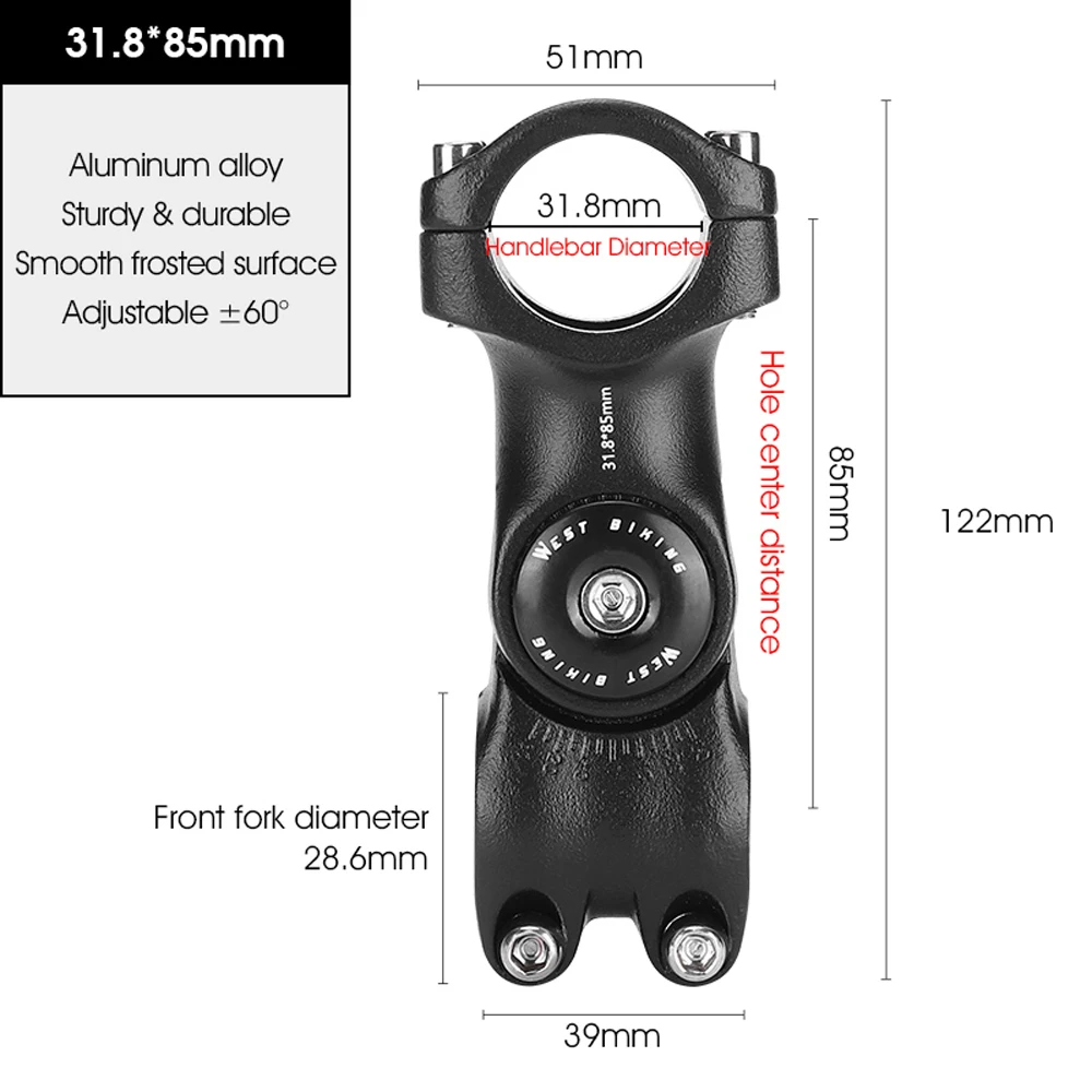 WEST BI Adjustable Bicycle Handlebar Stem Variable 60 Degree Angle Bike Handleba - £89.78 GBP