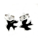 Sterling Silver Enameled Swallow Bird Stud Post Earrings, Black - $14.92 CAD