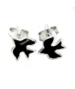 Sterling Silver Enameled Swallow Bird Stud Post Earrings, Black - £8.64 GBP