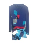 Sweater Womens Medium Navy Blue Patched Blue Wool Blend  Long Comfy Unique - $14.27