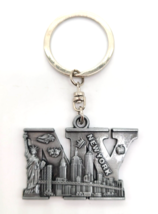Pewter New York City Sky Line Key Chain Ring Or Purse Charm Big Apple Liberty - £11.03 GBP