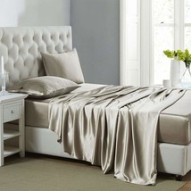 Silk Satin Sheets, 4-Piece Queen Size Satin Bed Sheet Set With Deep Pockets, Coo - £43.17 GBP