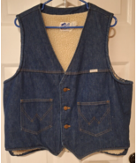 Vtg Wrangler No Fault Sherpa Lined Denim Jean Trucker Vest 70s USA Made ... - $34.92