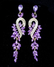 Chandelier CLIP On Earrings, Rhinestone Purple Earrings, Dangle Crystal Earrings - £28.18 GBP
