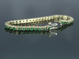 5Ct Coupe Ronde Labo Synthétique Vert Émeraude Tennis Bracelet 14K or Jaune - £160.53 GBP