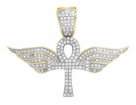 Men&#39;s 10K Gold Plated Silver Ankh Cross Flying Wing Simulated Diamond  Pendant - £109.61 GBP