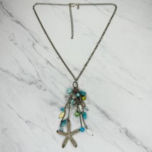 Chico&#39;s Gold Tone Faux Turquoise Beaded Studded Starfish Pendant Necklace - £15.76 GBP