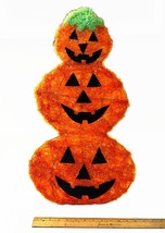 Vintage Plastic Fleece Halloween Lighted Jack-O-Lanterns 24&quot; H w/ Metal Stand - £21.89 GBP