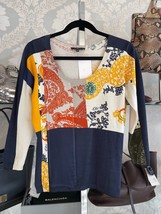 ETRO MILANO Navy/Multicolor Scoop Neck Knit Sweater Top Sz 44/US 8 $920 - £237.32 GBP