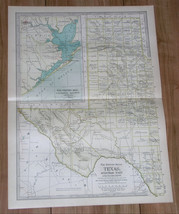 1897 Antique Dated Map Of Western Part Of Texas / Galveston Houston Inset Map - £21.15 GBP