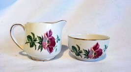 Vintage Old Foley James Kent Pink Yellow Wild Rose Individual Creamer and Sugar - $18.00