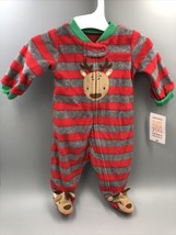 Infant Boys Red &amp; Gray Striped Reindeer Christmas Footie Sleeper Pajamas - NB - £10.24 GBP