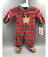 Infant Boys Red &amp; Gray Striped Reindeer Christmas Footie Sleeper Pajamas... - £10.02 GBP