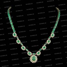 Gold Plated 925 Silver 15CT Oval Cut Simulated Emerald Women&#39;s Necklace - £264.77 GBP