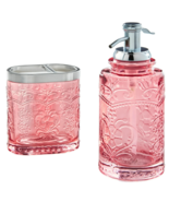 Pioneer Woman Amelia Coral Pink Soap Dispenser Toothbrush Holder Embosse... - €33,22 EUR