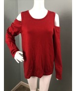 NWT Women&#39;s Donna Karan L/S Red Cold Shoulder Silk Blend Sweater Sz Large - £52.84 GBP