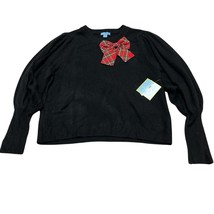 Cece Sweater Womens XL Black Plaid Bow Crew Neck Bell Sleeve Pullover Ho... - $47.93 CAD