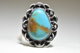 Turquoise ring Navajo flower southwest sterling silver women - £74.94 GBP