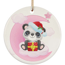 Cute Baby Panda Pink Moon Ornament Christmas Gift Home Decor For Animal Lover - £11.83 GBP
