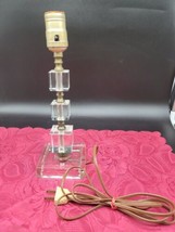 Vintage Table Lamp Mid Century Hand Cut &amp; Polished Chrystal Glass Cubes ... - $28.16