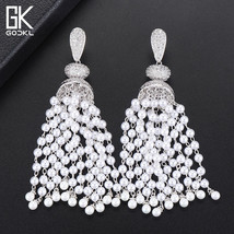 GODKI  Imitation Pearls Tassels Long Dangle Earrings For Women Wedding Cubic Zir - £28.16 GBP