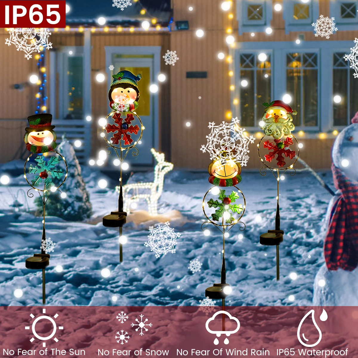 4Pcs Christmas Decorations Solar Garden Stake Lights IP65 Waterproof Cute Santa  - £90.31 GBP