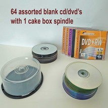 64 Blank cd/DVD&#39;s With 1 Cake Box Spindle Sony, Memorex Maxell Imation - £30.81 GBP