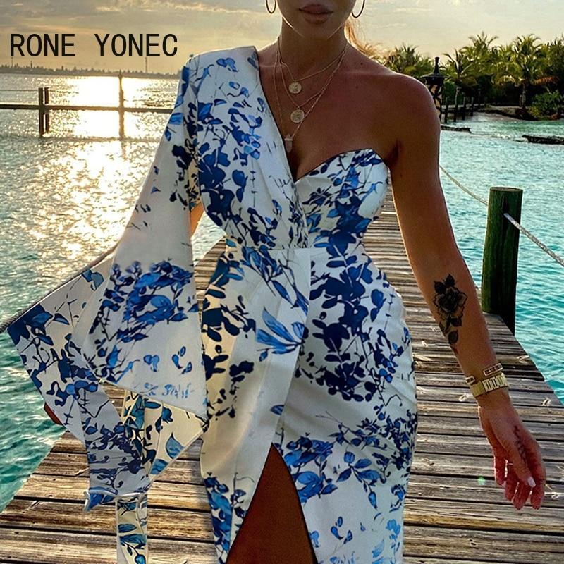 Floral Print One Shoulder Ruched Party Dress