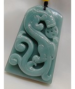 Icy Ice Bluish Green 100% Natural Jadeite Jade Dragon Pendant # 278.60 c... - £711.07 GBP
