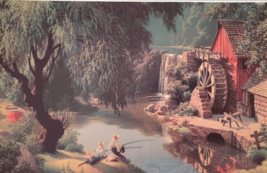 Vintage Paul Detlefsen Print Boys Fishing Mill THE GOOD OLD DAYS 12&quot; by 8&quot; - $22.00