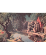 Vintage Paul Detlefsen Print Boys Fishing Mill THE GOOD OLD DAYS 12&quot; by 8&quot; - £17.38 GBP