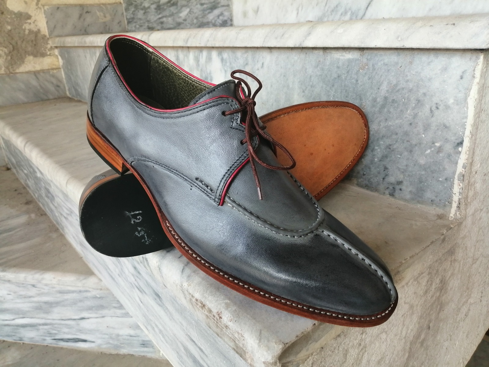 New Handmade Men's Gray Color Leather shoes, Men's Lace Up Designer Fashion Shoe
