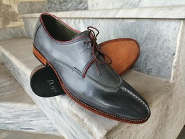 New Handmade Men&#39;s Gray Color Leather shoes, Men&#39;s Lace Up Designer Fashion Shoe - £114.83 GBP