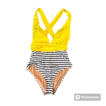 MolyBell Women&#39;s XXL Yellow Black White Plunge V-Neck One Piece Swimsuit - £17.46 GBP