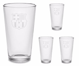 SET OF 4 - FC Barcelona Pub Beer Pint Etched Glasses FREE Decal Soccer Futbol - £28.14 GBP